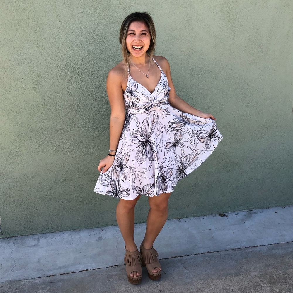 Butterfly print summer halter dress